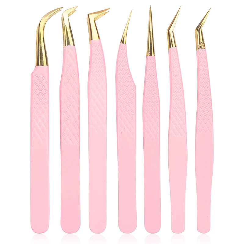 1pcs Pink Stainless Steel Lashes Tweerzers Eyebrow Hair Removal Tweezers High Precision Eyelash Extension Clip Makeup Tools