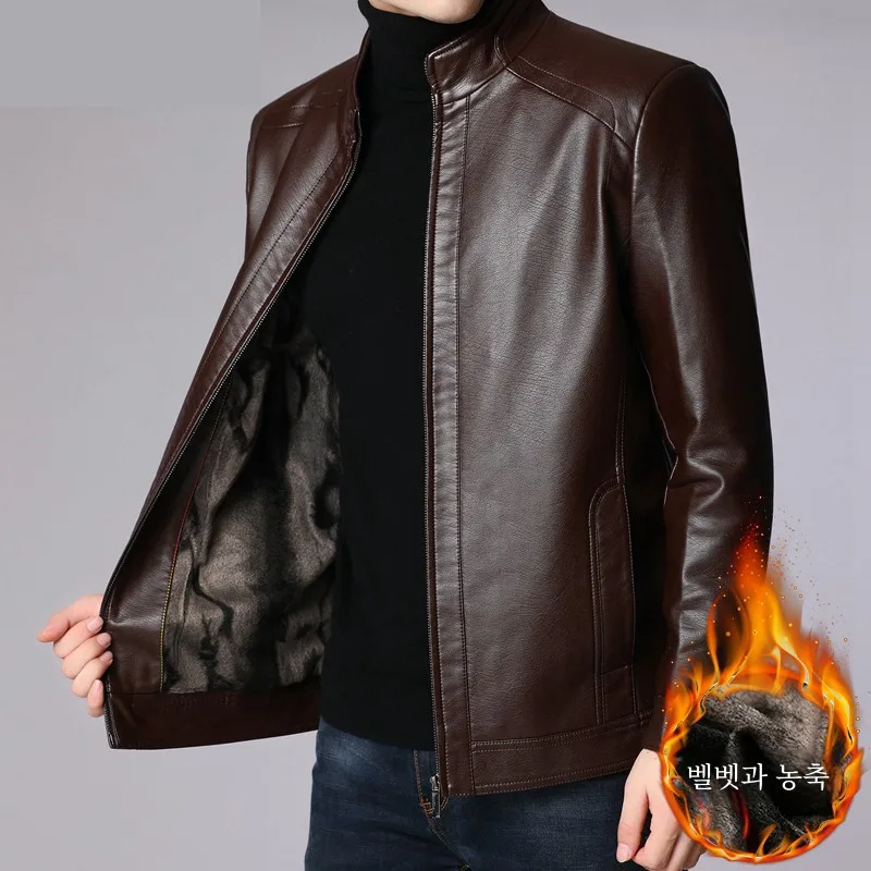 Dad Leather Coat Men's Middle-Aged Genuine Leather Leather jacket Men's Fleece-lined Thickened Outerwear Middle-Aged and Elde...