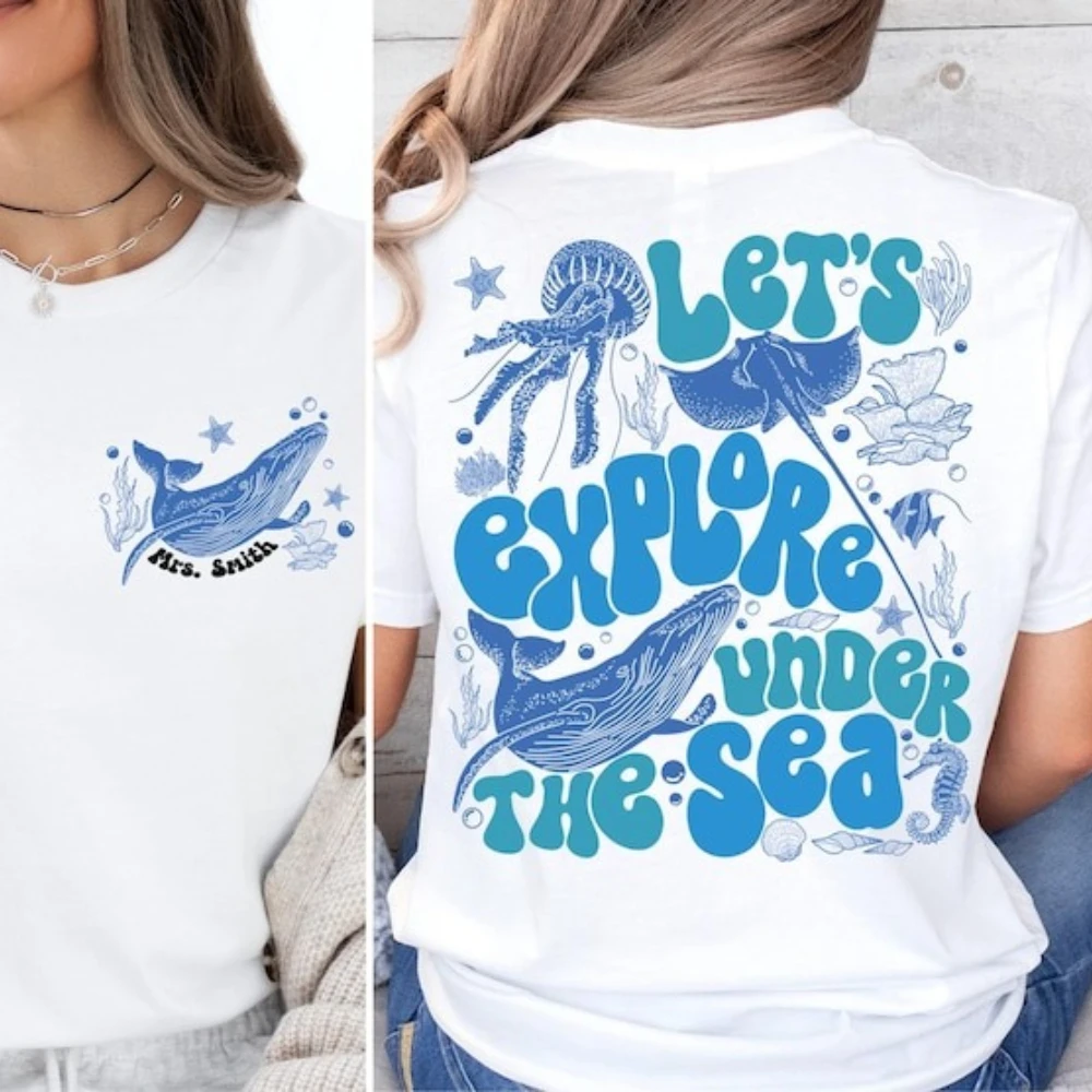 Let's Explore Under The Sea Women T-Shirt Ocean Nature Tee-tops Sea Life TShirt Marine Creatures Sweater Ocean Lover Shirt