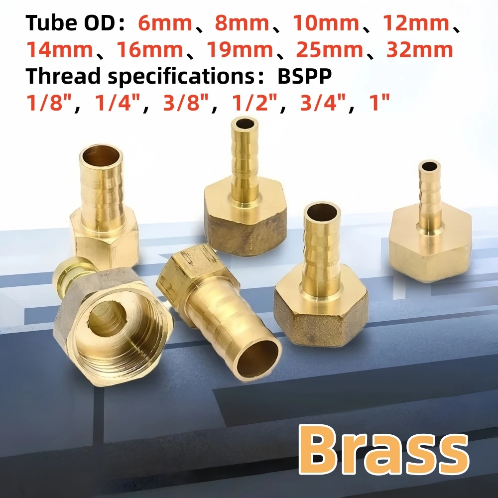 Brass Pipe Fitting 6/8/10/12/14/16/19/25/32mm Hose Barb Tail 1/8