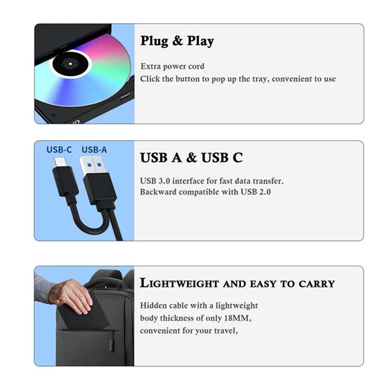 AA87 External Optical Drive Box USB3.0 Mobile Disc Reading CD Playback External Optical Disc Drive DVD Burning And Recording, Du