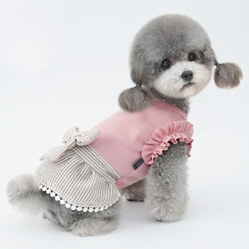 

INS kawaii Puppy Princess Skirt Pet Dog Clothes for Small Dogs Summer Dog Dress Bowknot Flying Sleeve Dresses Girls Dog Costume