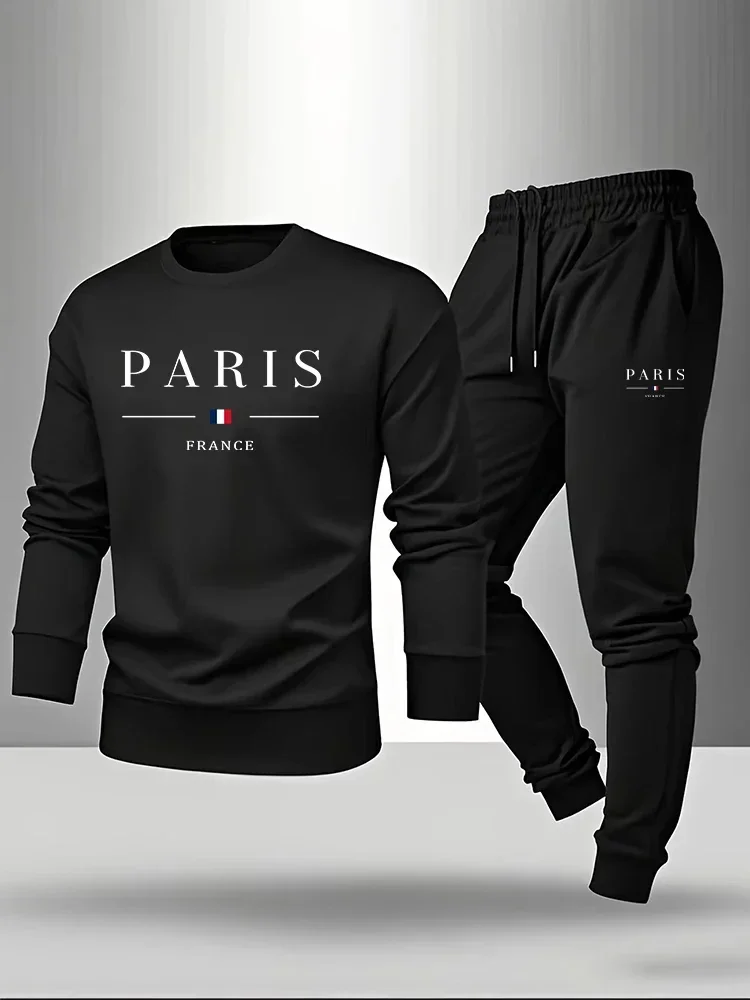 Herren Hoodie-Anzug Paris Print Lässig Warm