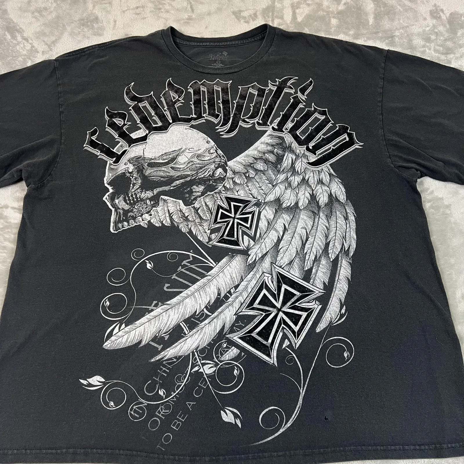 Redemption Skull Wings Shirt Mens 2XL Black Cross Graphic Biker Gothic