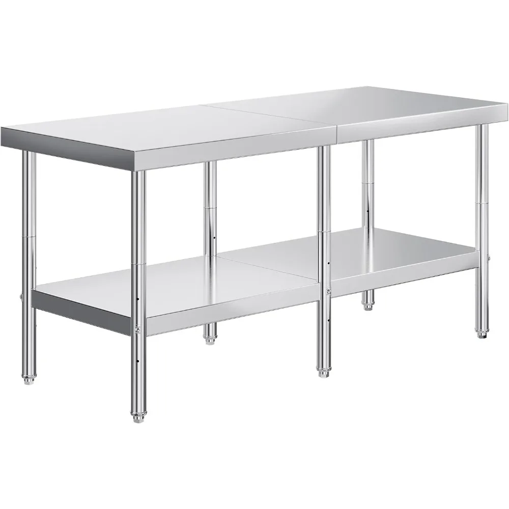 

Стол из нержавеющей стали 30 x 72, для приготовления и работы, регулируемый под полкой и ножками, для коммерческой кухни, ресторана, горячий