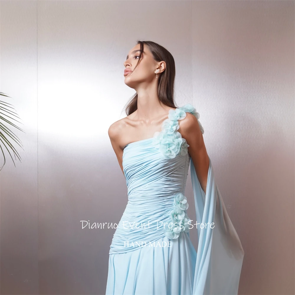 

Dianruo Light Blue A Line Evening Dresses One Shouldder Beach Robes De Soirée Chiffon Maxi Florals Vestido De Noiva Customized