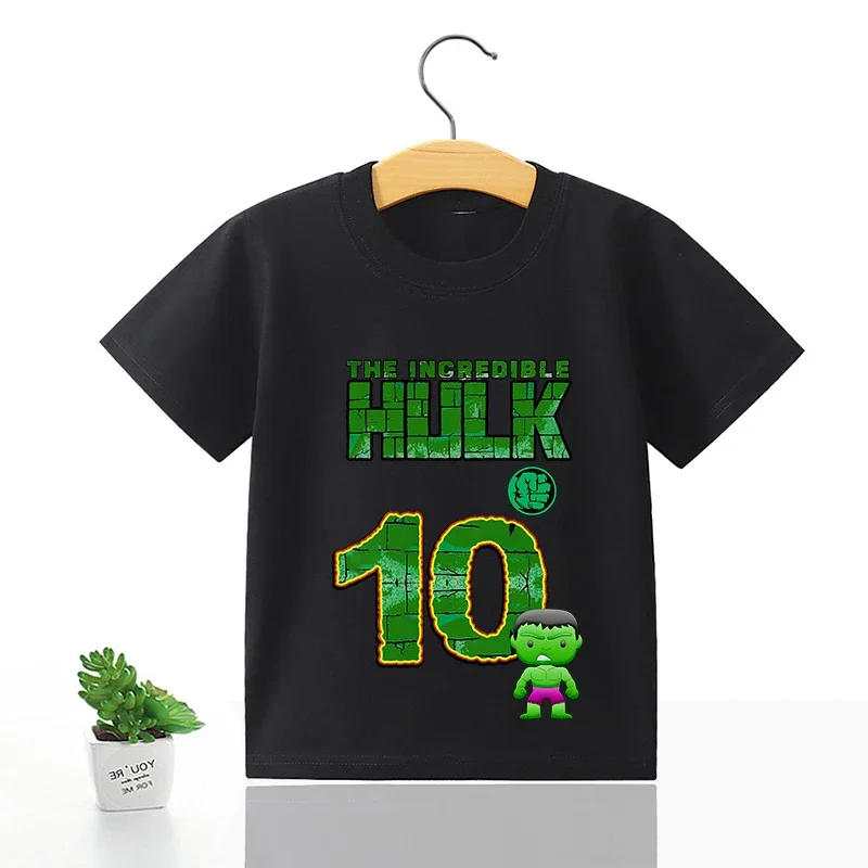 Marvels Hulk Baby Birthday Number T-Shirt Boy Cotton T Shirts Cartoon Children Short Sleeve Kid Tees Tops  Summer Clothes Gift