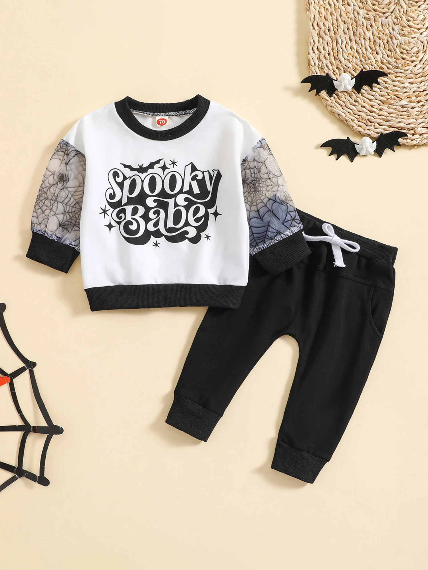 Toddler Girls Pumpkin Print Long Sleeve T-Shirt and Ruffle Pants Set 2 Piece Halloween Outfit for Fall Celebrations