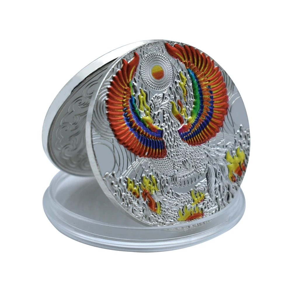 

Beautiful Silver Metal Phoenix Commemorative Coin with Plastic Case Holiday Gifts Home Collection Must-Have