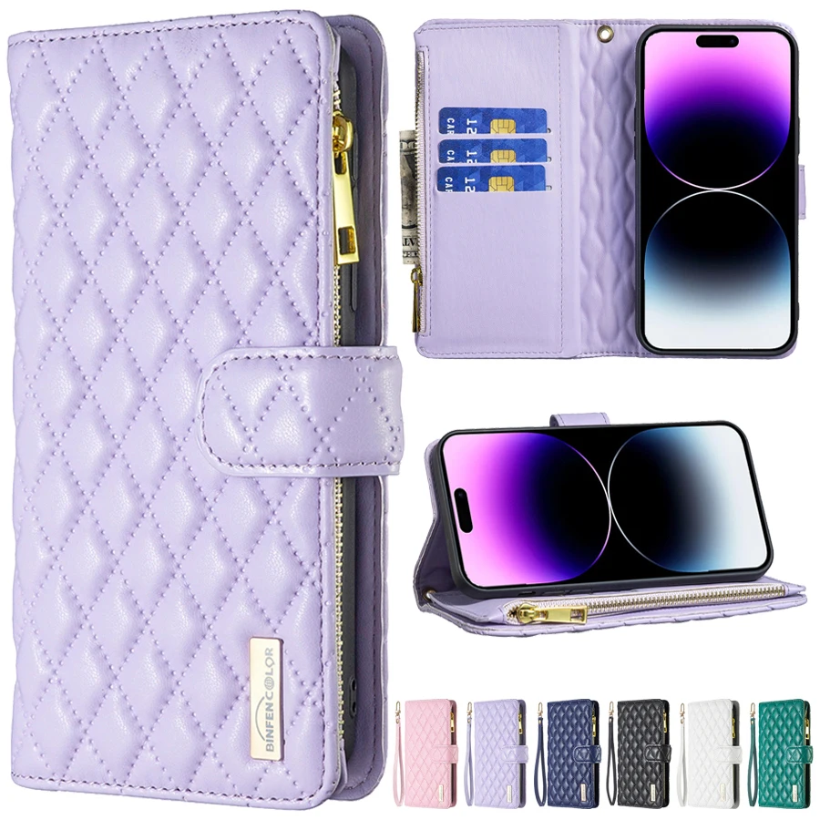 

For Apple iPhone 15 Pro Max 14 13 12 11 SE 2022 2020 X XR XS 8 7 Plus Wallet Small Fragrance Zipper Magnetic Flip Leather Case