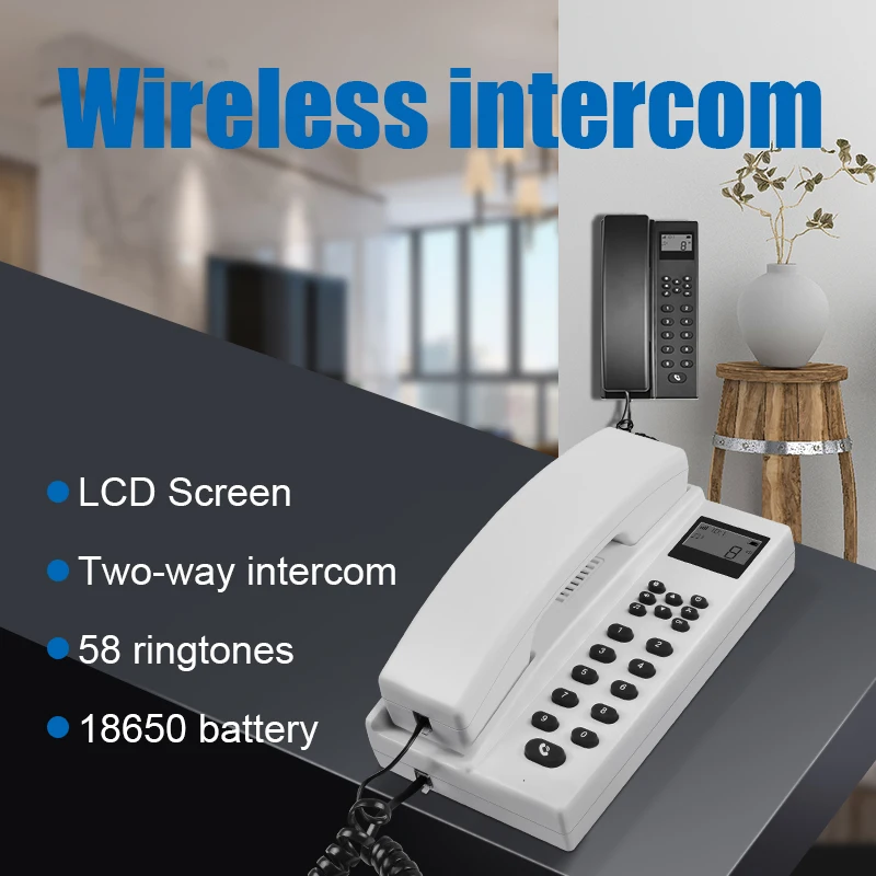 433MHz Wireless Audio Intercom Phone Anti-Interfering Handsets Extendable Interphone Secure Telephone for Warehouse Office Home