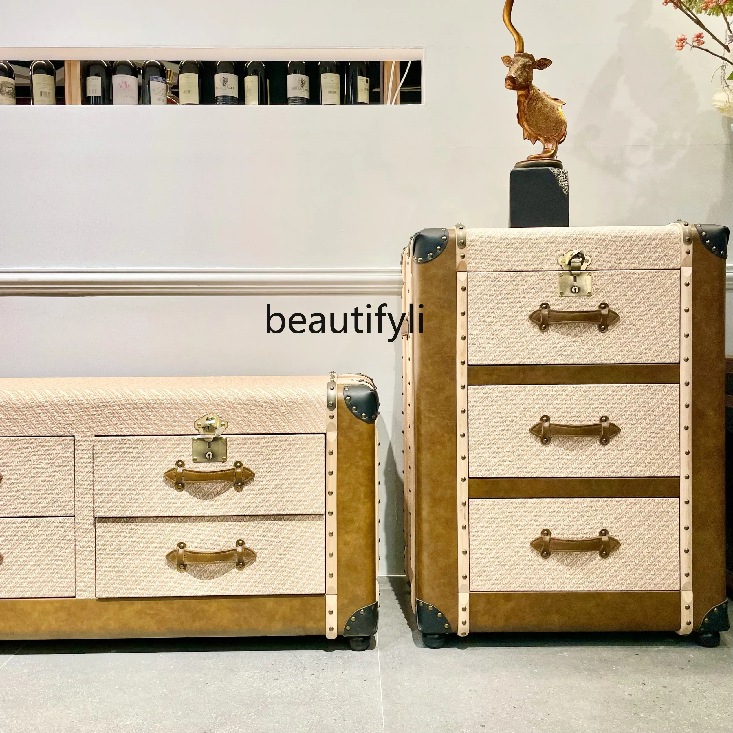 

Esmt163 Fashion retro medieval element chest orange retro creative vintage leather case dining side cabinet