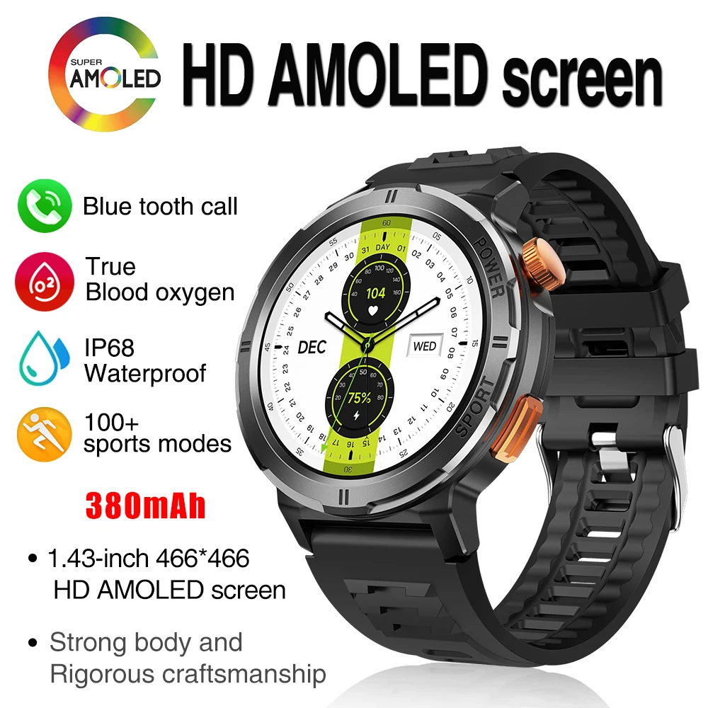 1.43 AMOLED Screen Smart Watch Women Blue Tooth Call Men Custom Watch Face Heart Rate Smartwatch Waterproof Sports 380MAH Health