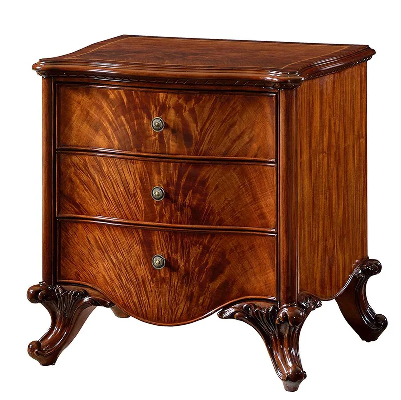 Mahogany carved bedside table European style hand-painted craft bedside table