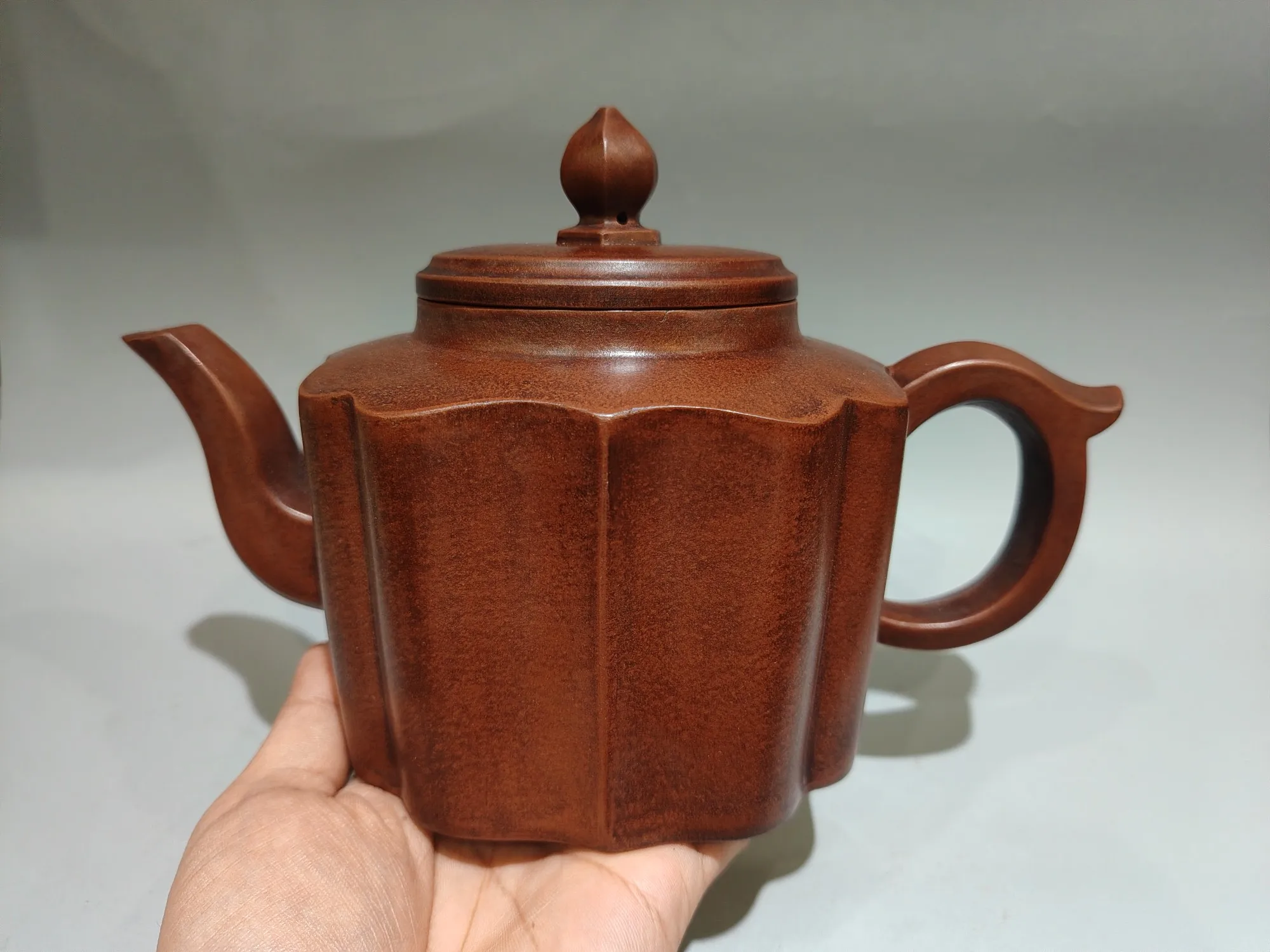 Purple Clay Teapot Red mud Square ribbed teapot Lotus pot Kettle Teapot Flagon Gather fortune Office