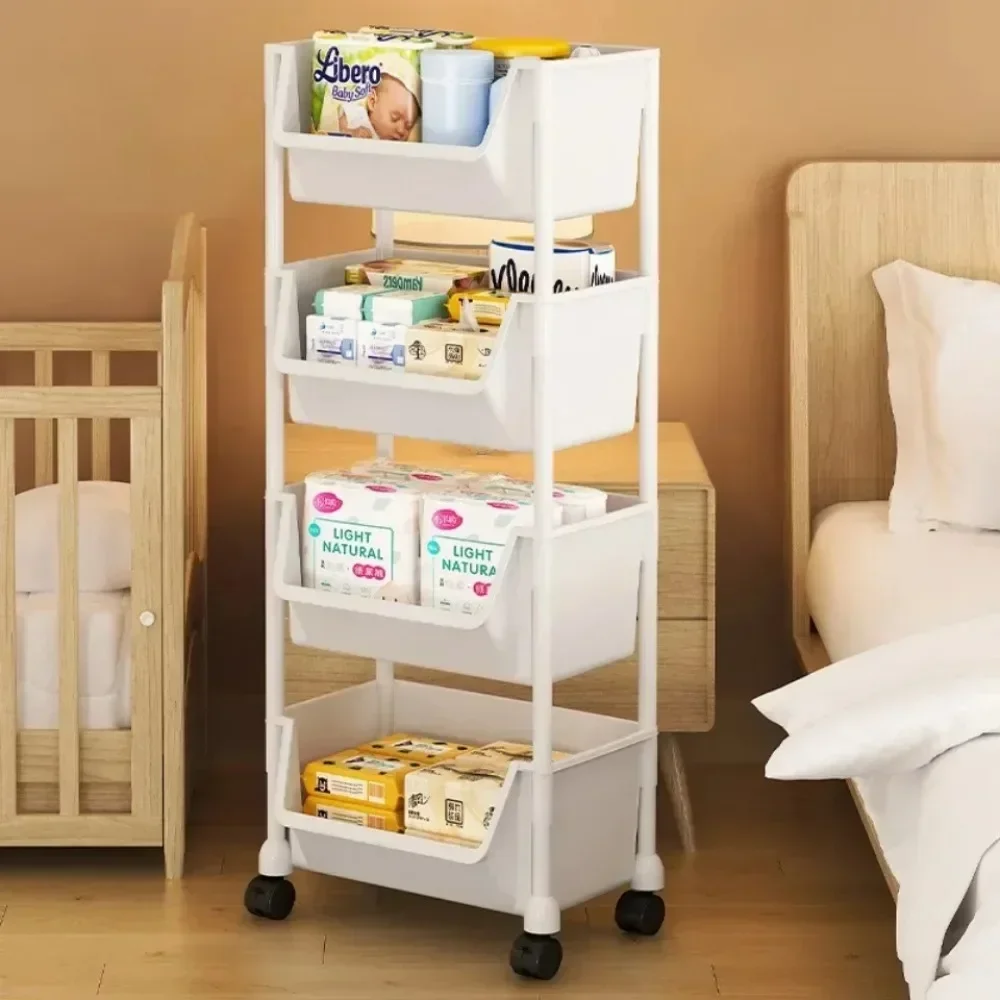 Bookshelf Storage Trolley  Multilayer Movable Kitchen Storage Shelves Household Wall Shelf Floor Type Bathroom Organizer