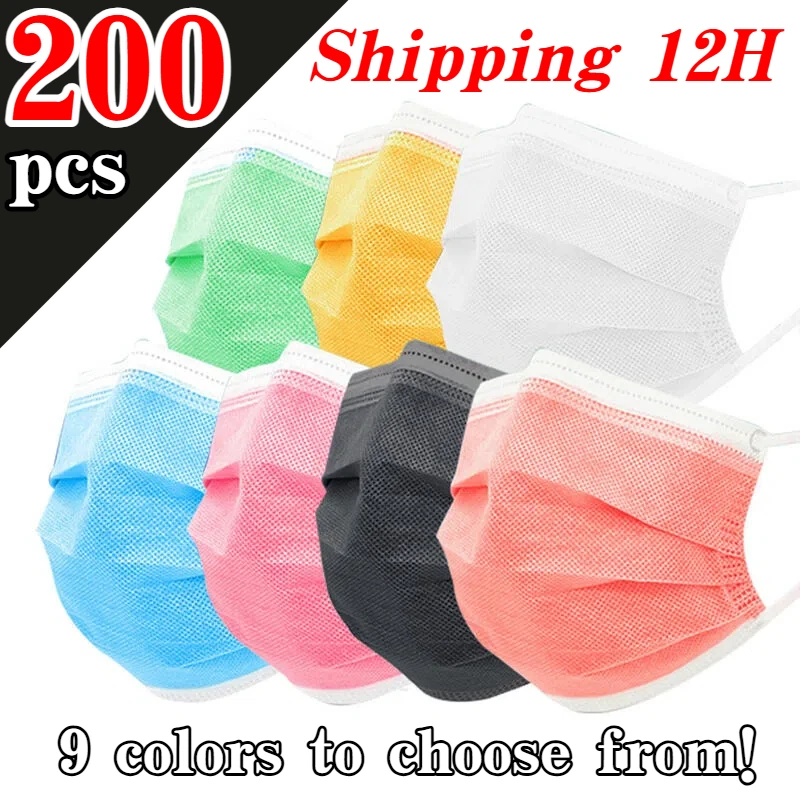 200 máscaras de filtro protetoras descartáveis de 3 camadas, respiráveis e confortáveis, 200/100/50/25/5 unidades com presilhas elásticas para orelha e clipe para ponte nasal - compra em massa barata para uso doméstico