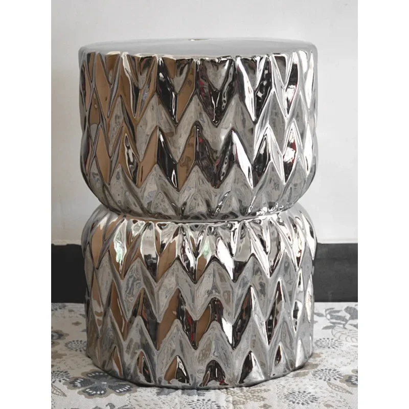 European silver ceramic drum  porcelain shoe changing  ceramic pier guzheng  bathroom stool, ottoman ed