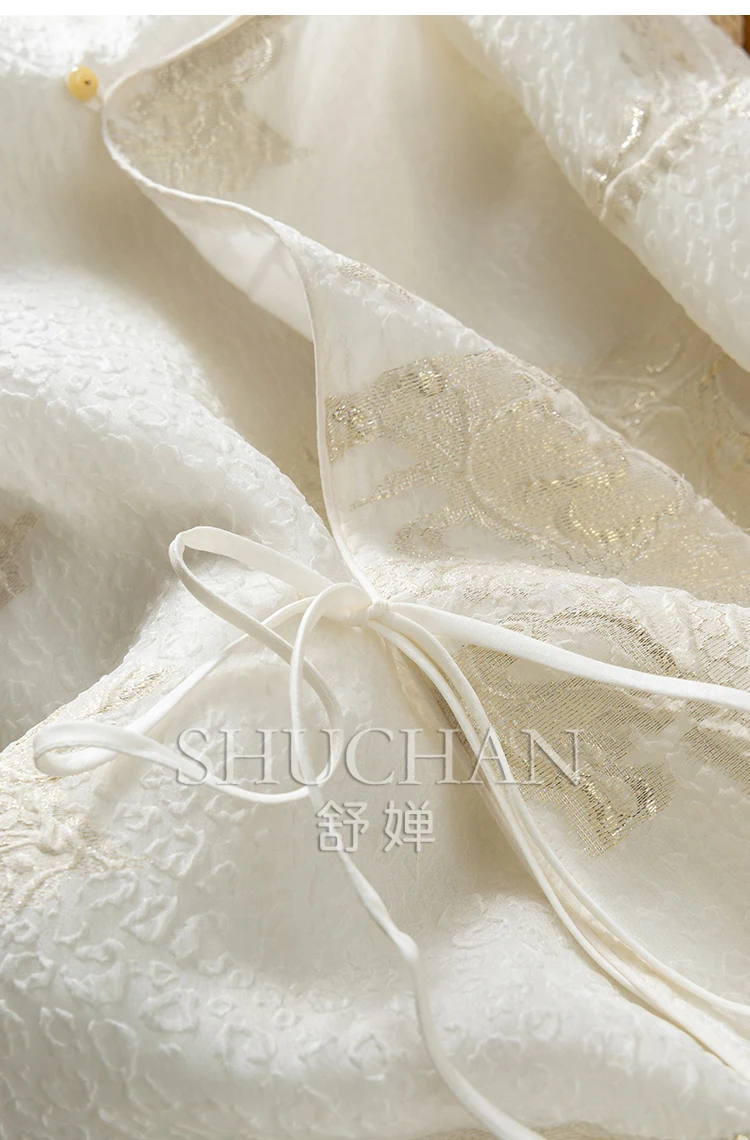 Embossed Flower Case, New Chinese Loose Lace-up with Silk Jacquard Shirt Women 23A0 Blouse Women