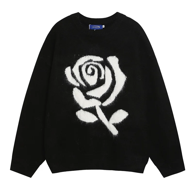 

Большие джемперы с рисунком розы, свитер Harakuju, уличная одежда, повседневные пуловеры, свитер для мужчин, свободный крой