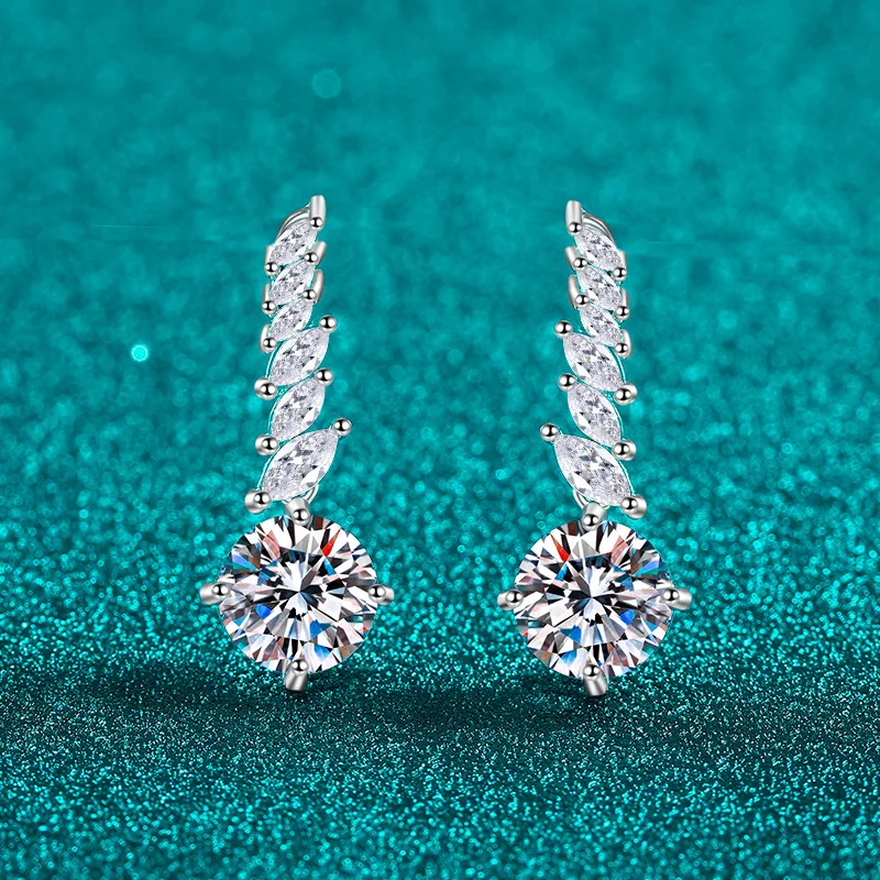 Platinum Celebrity-Style Fringe Marquee-Cut Moissanite Stud Earrings