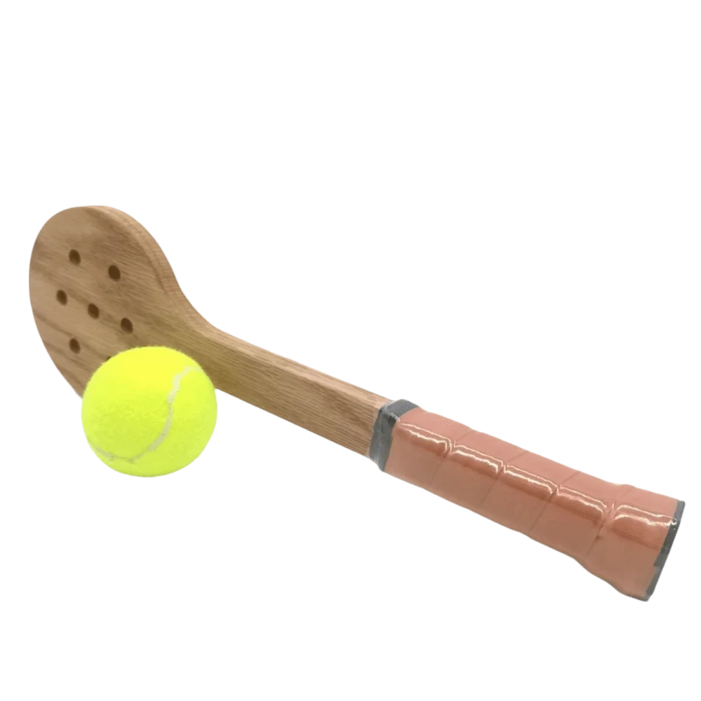 

Wood Wooden Tennis Racket Perforated Head Lightweight Padel Training Paddle Brown Compact Size Training Racket Beginner Practice
