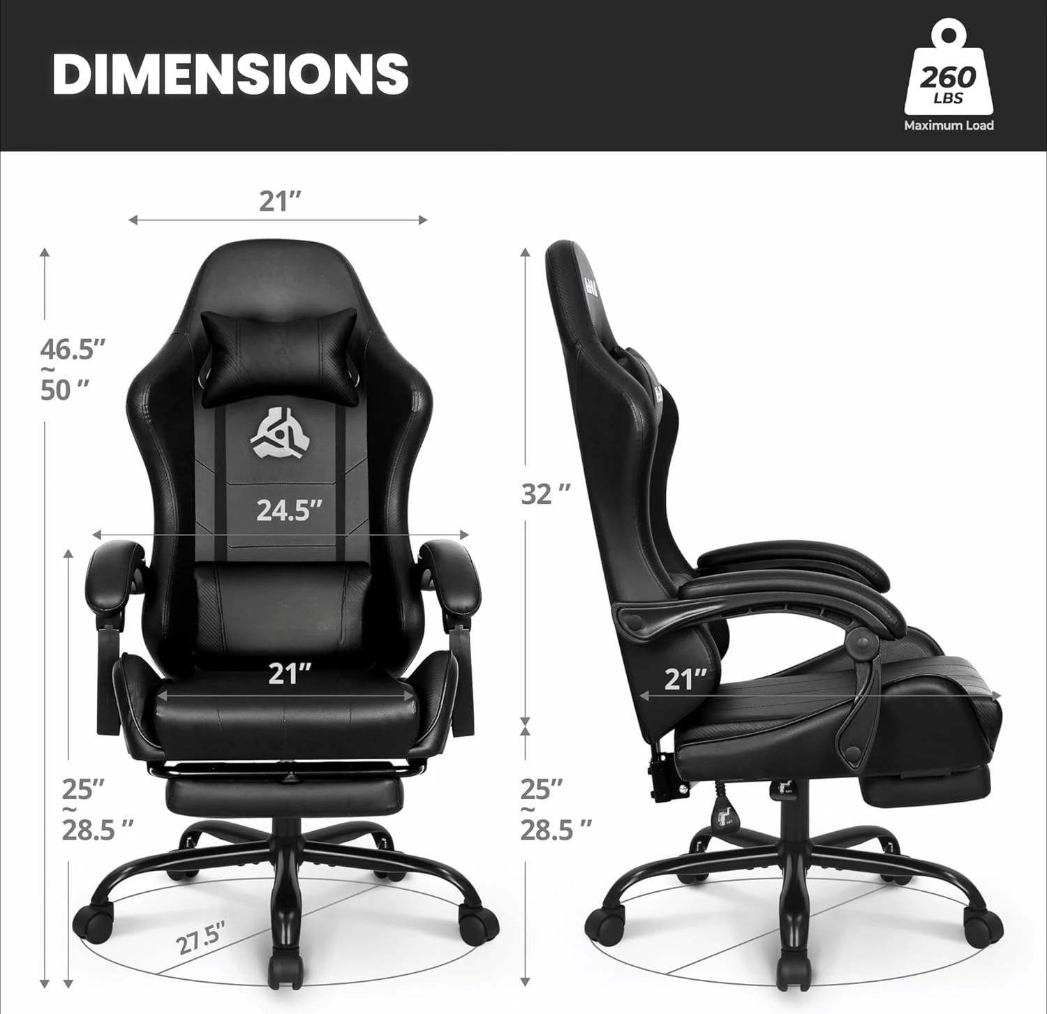 

Video Gaming Chair with Footrest High Back Ergonomic Comfortable Office Computer Desk with Lumbar Support Height