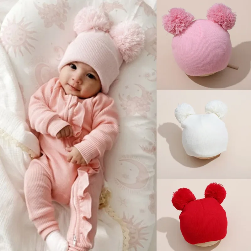 

Soft Knitted Warm Baby Hat Faux Fur Pompom Balls Newborn Beanies Cap for 0-3 Years Old Toddler Boys Girls Cute Hairball Bonnet