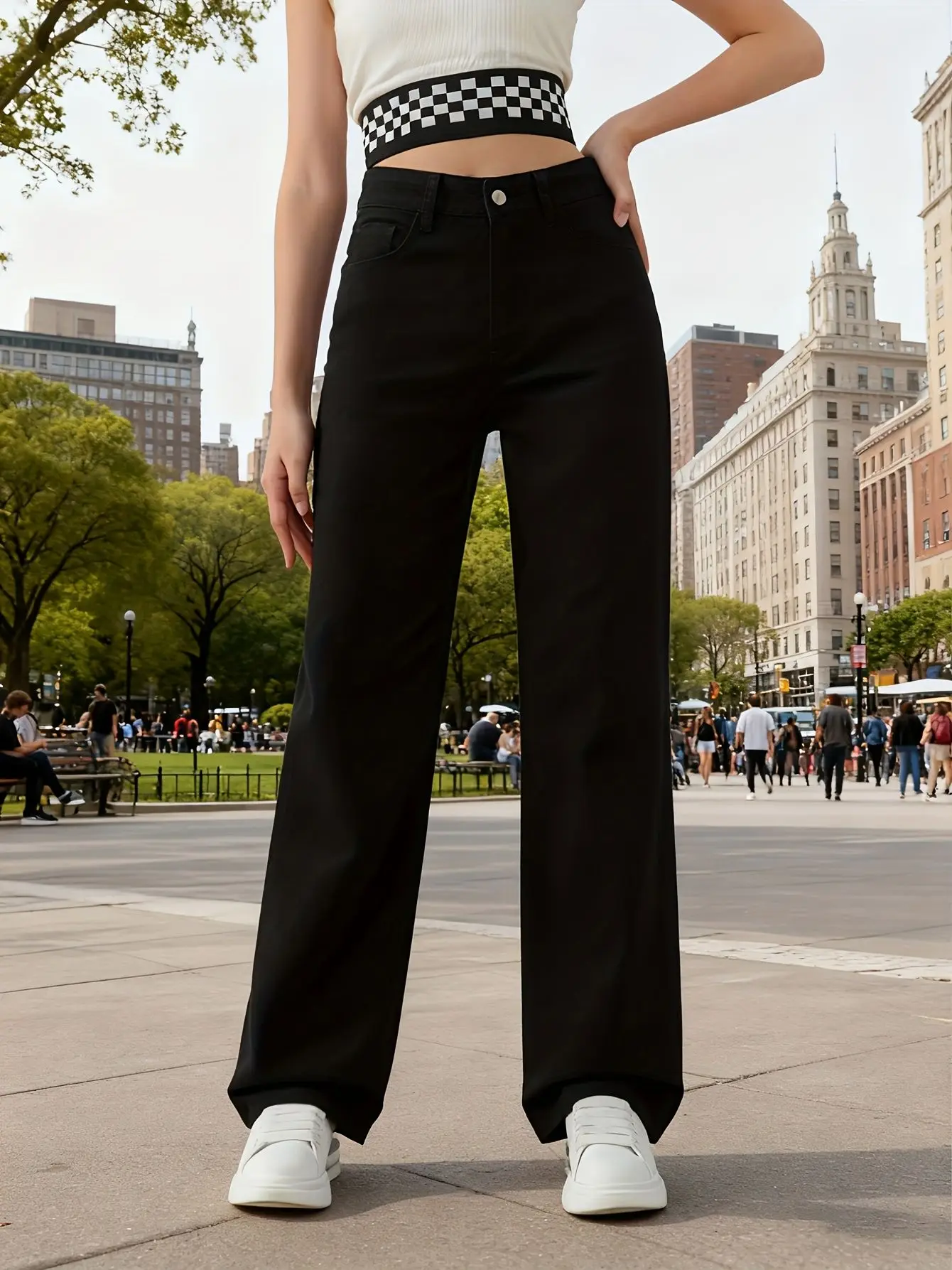 Fashionable High Waist Slim Fit Straight Leg Jeans Women's Loose Comfortable Elastic Denim Pants