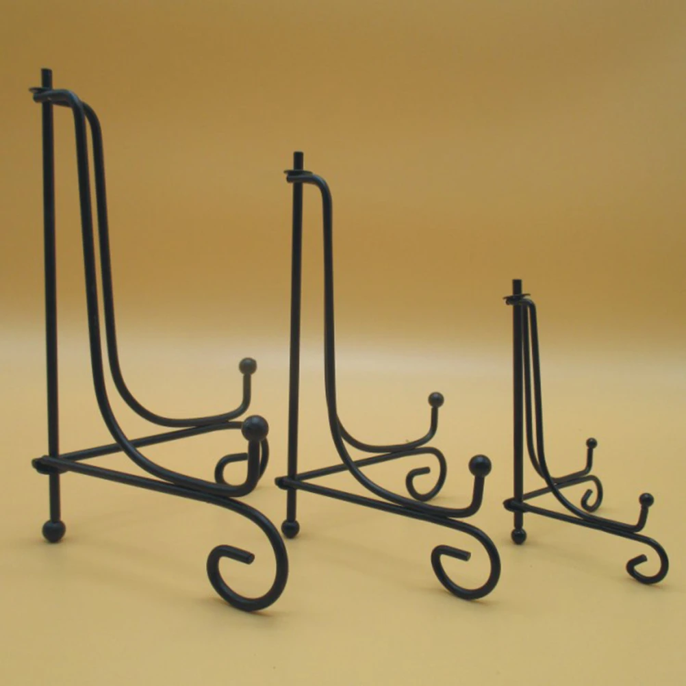 

2pcs Black Wrought Iron Plate Bracket Desktop Dish Holder Decorate Crafts Display Rack for Home Decoration (4 Inch)