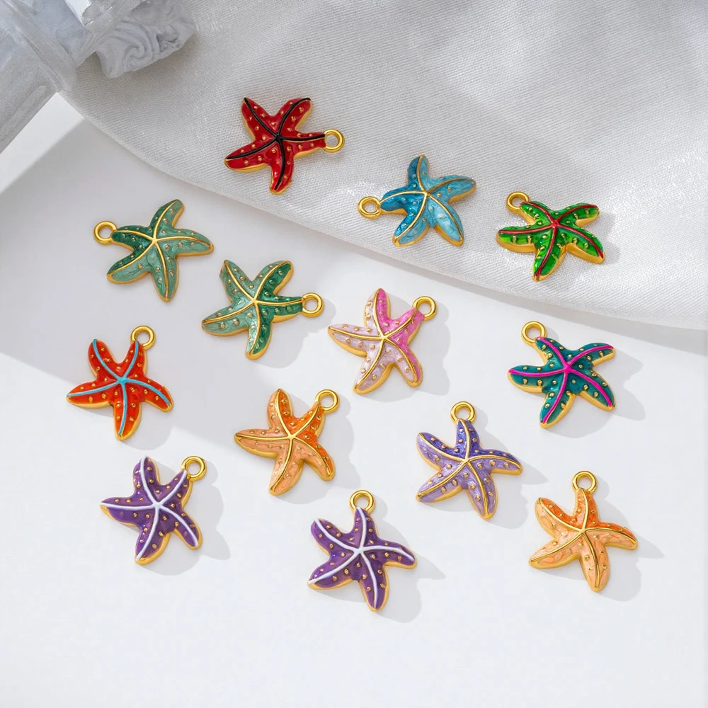 5 Stück Edelstahl-Anhänger mit Emaille-Motiven: Seestern, Hummer, Krabbe für Schmuckherstellung, Halsketten, Ohrringe, DIY-Geschenke – Detail 5