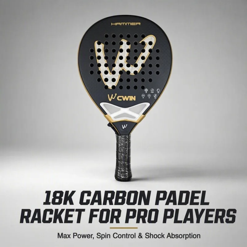 CWIN Hammer 18K Carbon Padel-Schläger Schwarz-Gold Professioneller Paddle-Tennis-Schläger mit Tragetasche für Fortgeschrittene Spieler – Detail 2