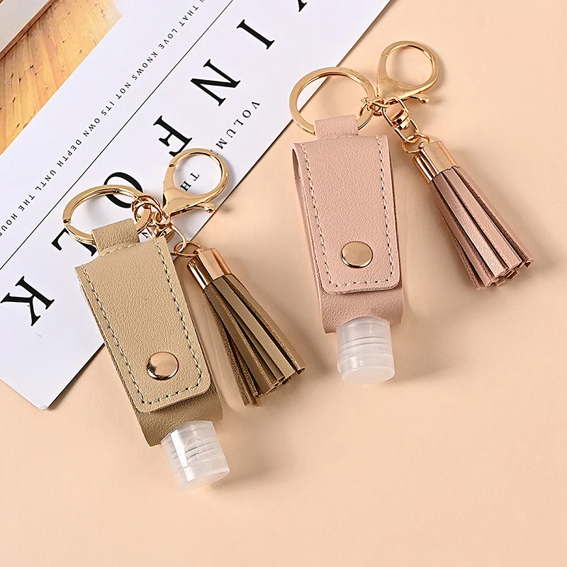 Random 1Pc Empty Hand Sanitizer Bottle Pendant Car Keychains With Tassel, Portable Reusable Hand Soap Storage Bottle Keyrings