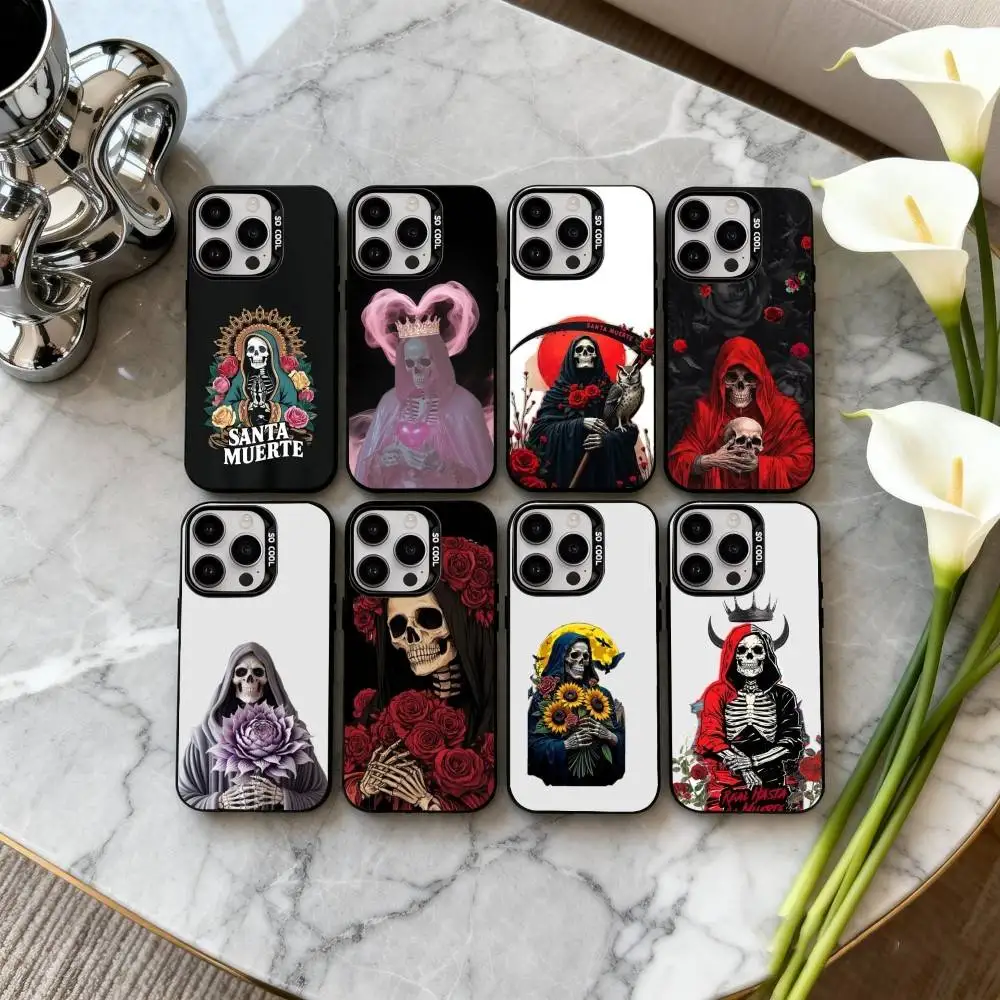 

S-Santa M-Muerte P-print Phone Case For iPhone17,16,15,14,13,12,11 Plus,Pro Max Black Candy silver phone case