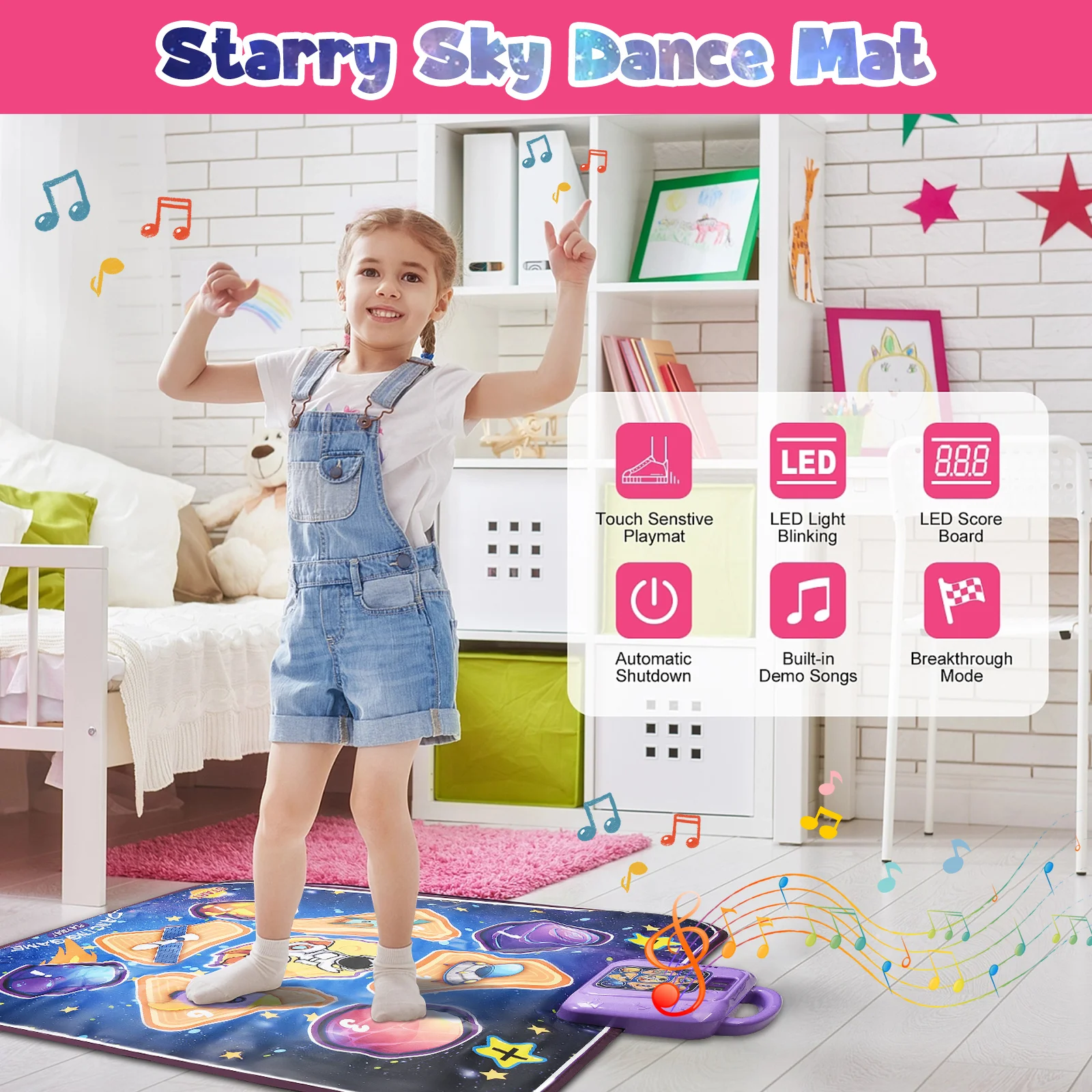 Kids Dance Mat Toys Musical Dance Mat For Children With 6 Game Modes Dance Pad With Built-in Music For Girls Boys Gifts