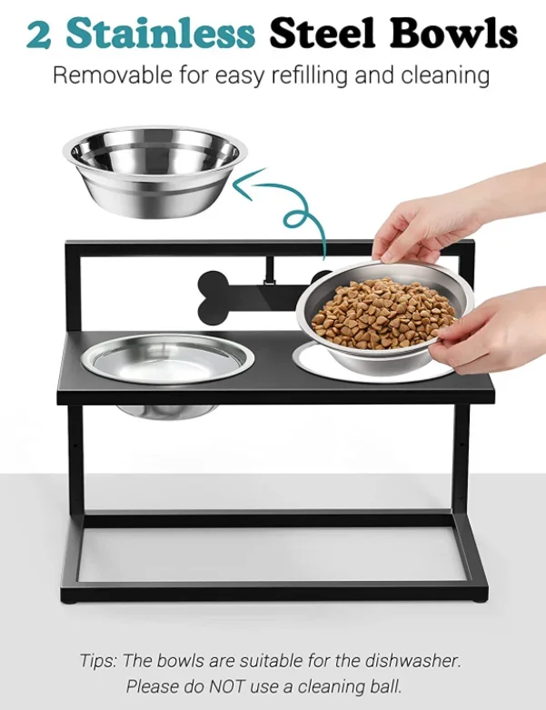 3 Heights Adjustable Elevated Dog Feeder for Cats Puppies Small Dogs, Raised Pet Stand Feeder with Name Tags and Marker