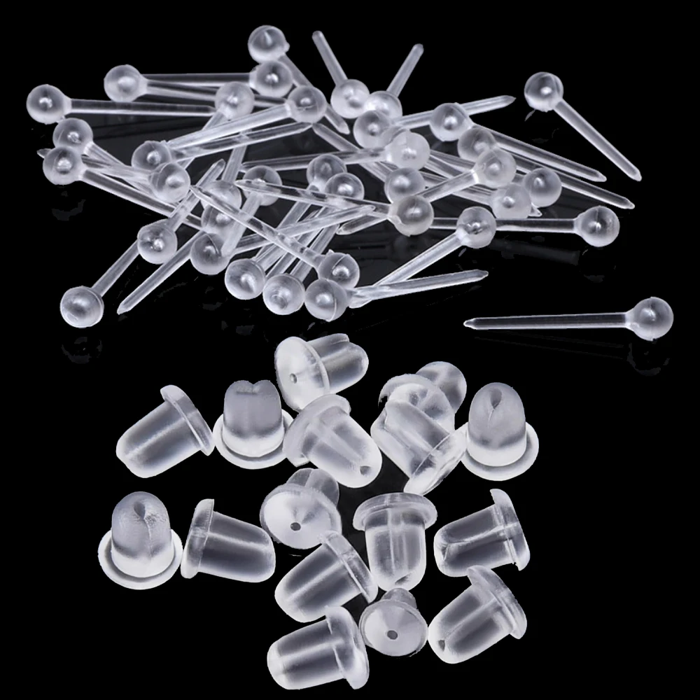 400pcs Plastic Clear Invisible Earrings Silicone Stud Replacements for Surgery Work Sports DIY Supplies for Women, Girls, Men