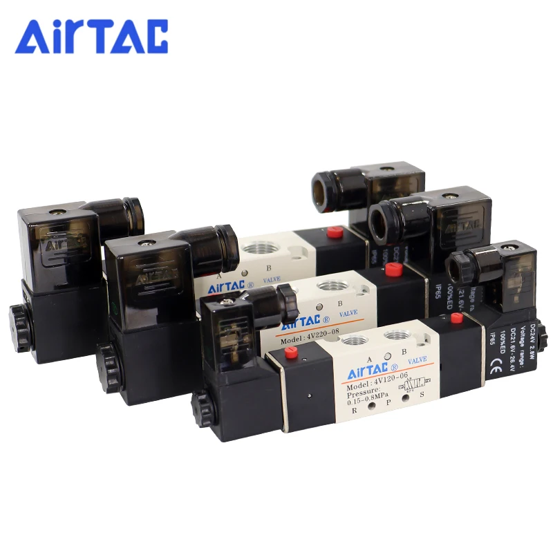 AirTAC 4V120-06 4V220-08 4V320-10 4V420-15 Air Pneumatic Double Electric Solenoid Control Valve 5/2 Way DC12V 24V AC220V 110V