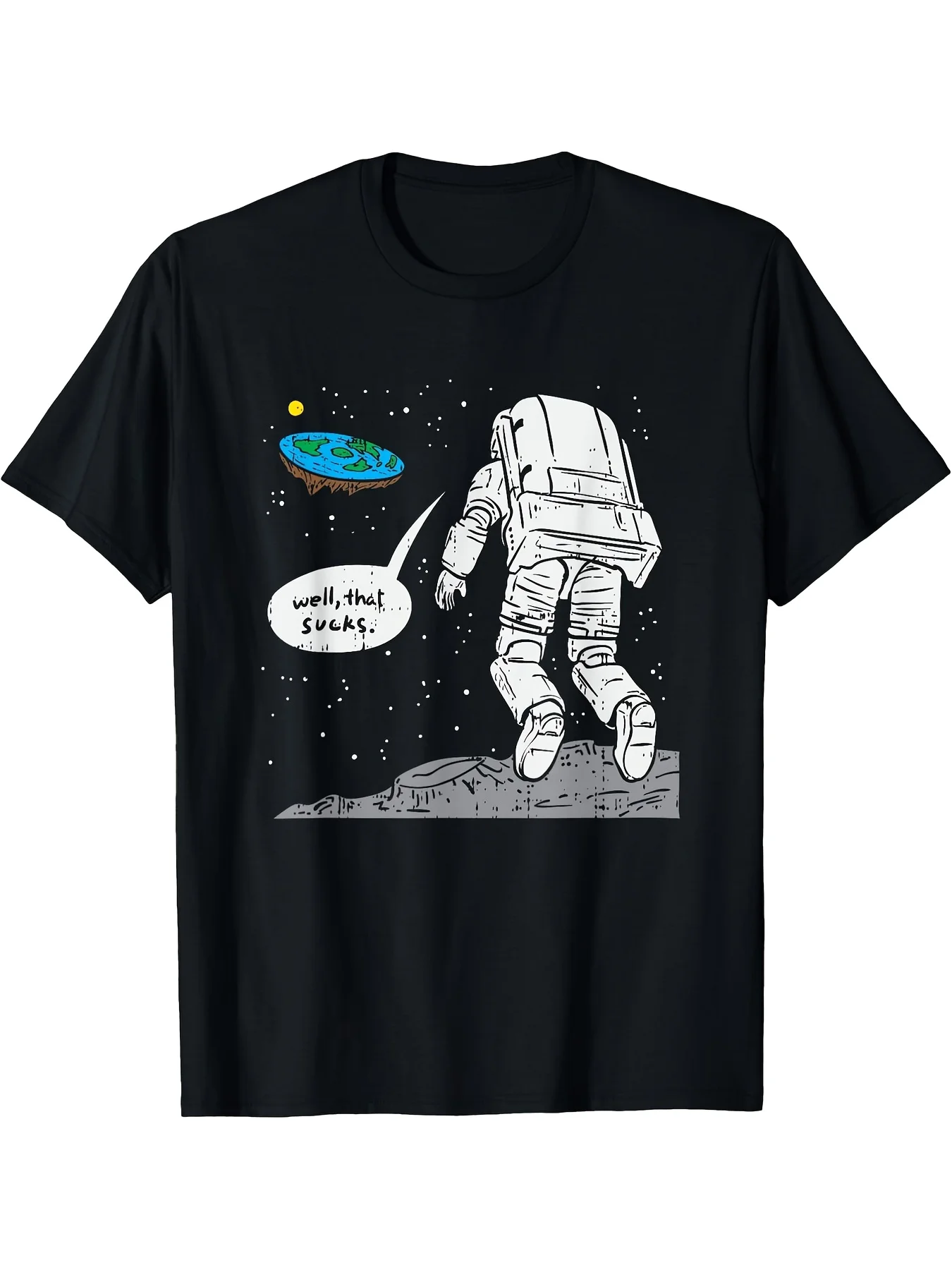 Funny Moon Landing & Flat Earth Conspiracy Theory T-Shirt 100% Cotton O-Neck Short Sleeve Summer Casual Mens T-shirt Streetwear