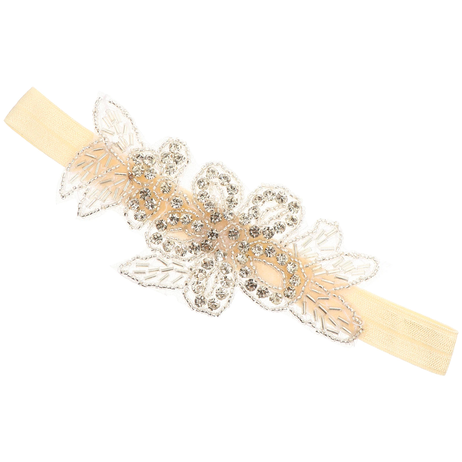 

Baby Rhinestone Girls Floral Headband Girls Beige Fabric Infant Hairband Adjustable Design Christmas Toddler Accessories