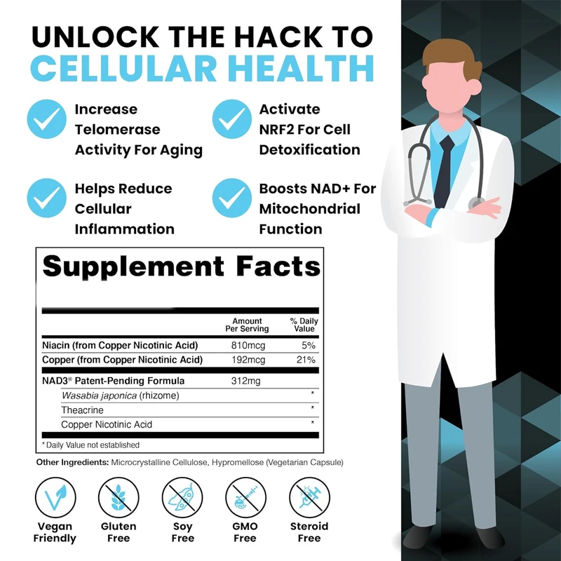 Nicotinamide nucleoside replacement (NAD3) for men and women as a natural energy supplement for longevity and cellular health