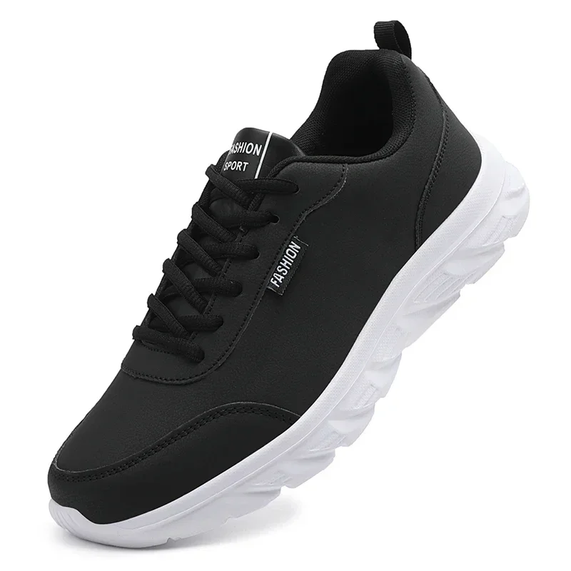 Scarpe da corsa da uomo Scarpe da passeggio piatte e comode con tomaia in PU nera Scarpe sportive casual in pelle leggere e con piedi larghi