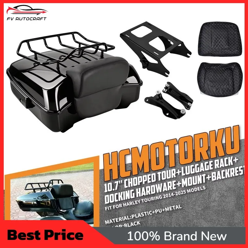 【2026】Motorcycle 10.7 Chopped Tour Pack Kit Luggage Rack Top Rack Docking Hardware Backrest For Harley Touring 2014-2025 ABS Pla