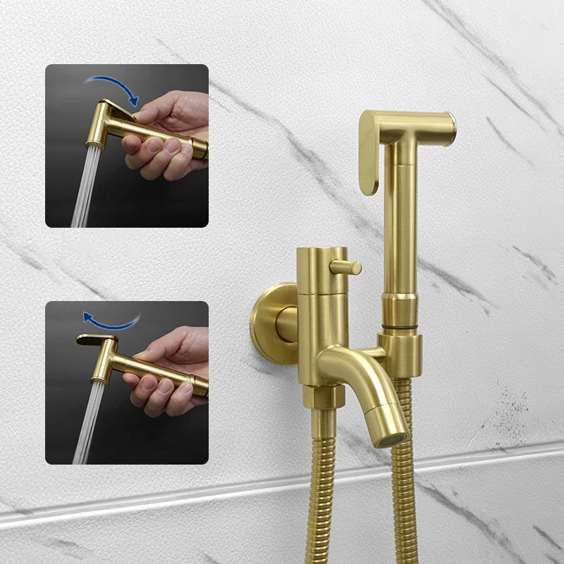 

Matte Black/Chrome/Brushed Gold/Grey Bathroom Bidet Faucet Cold Water Mop Pool Tap Brass Bathroom Portable Shattaf Bidet Sprayer