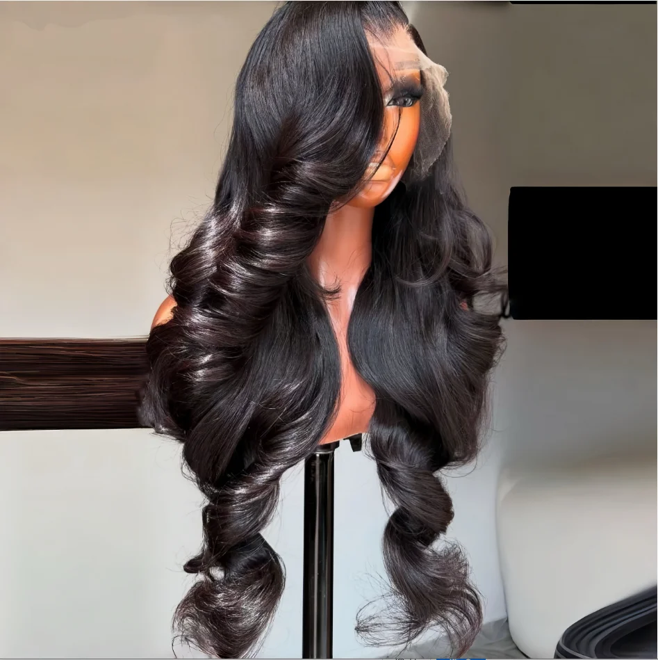36 38 Inches Body Wave Human Hair Wigs Natural Black Color 13X413X6 Transparent Lace Frontal Wig Brazilian Pre Plucked With Baby Hair Straight 200% Density Wine Front Lace Human Hair Wigs For Women