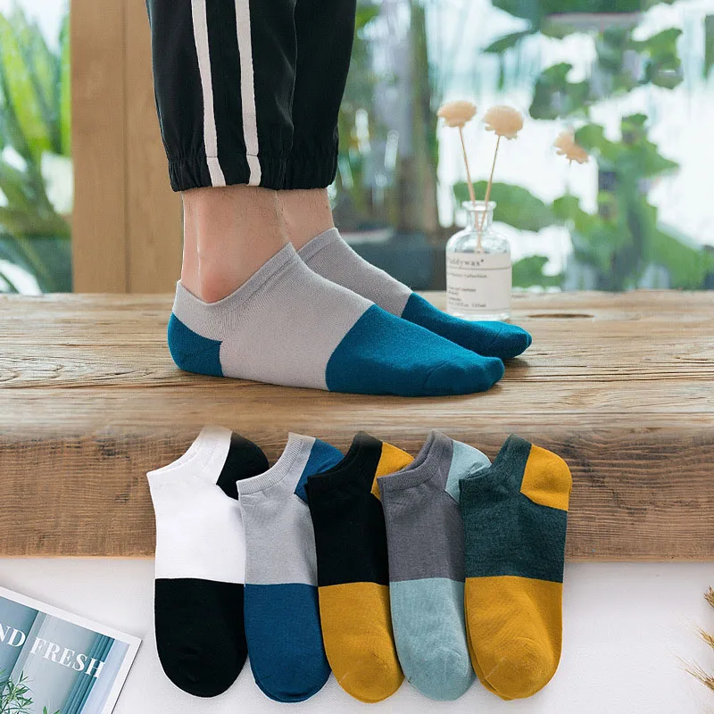 

5 Pairs Of Fashion Men's Cotton Boat Socks Spring And Summer Breathable Sweat-absorbing Trend Striped Men's Socks Wholesal Meias