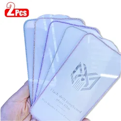 2PCS Bling Glitter Edge Tempered Glass Screen Protector for IPhone 14 13 11 15 Pro Max Plus 12 Mini XS XR X 15Pro I15 Film Cover