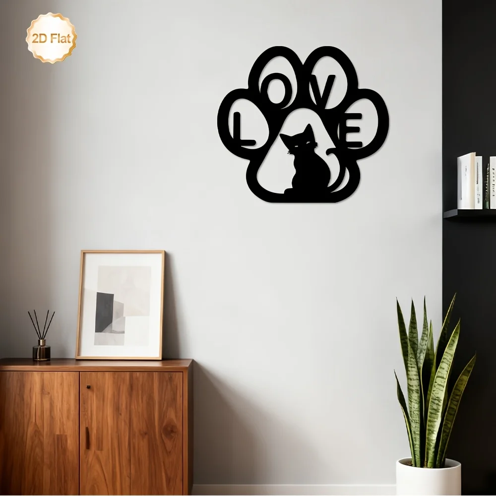 CIFBUY Metal Wall Art Cat Paw Print Sculpture 2D Flat Iron Decor for Indoor Outdoor Living Room Bedroom Entryway Pet Room Home