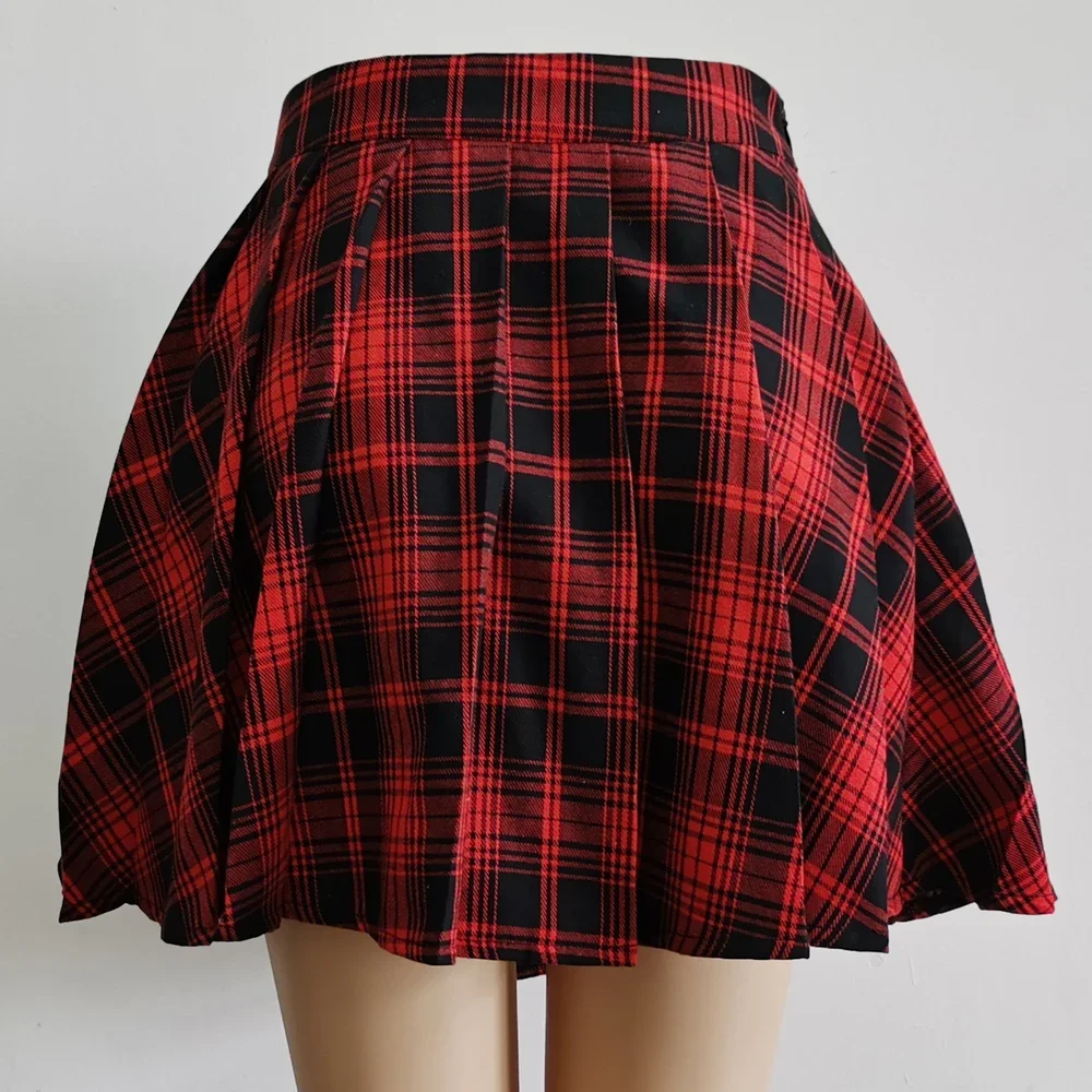 Goth Skirt New Fashion Female Women Mini Skirts Casual Basic Fashion All Match Plaid Vintage Irregular High Waist College Wind