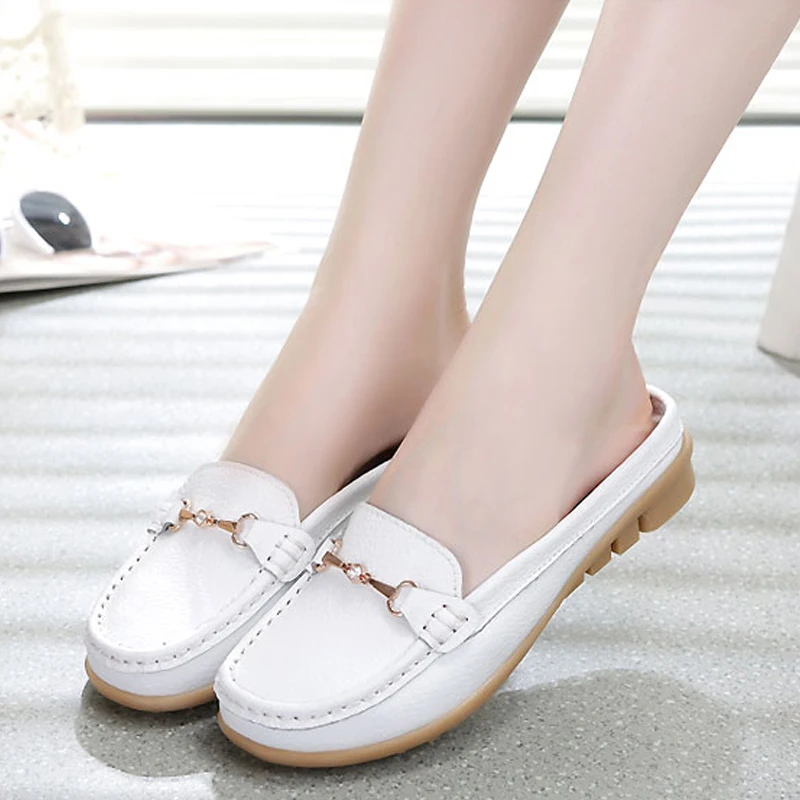 Plus Size 35-42 Casual Shoes Women Fashion Flat Slippers Soft Bottom Lazy Non-Slip Lazy Walking Sneakers Summer Genuine Leather